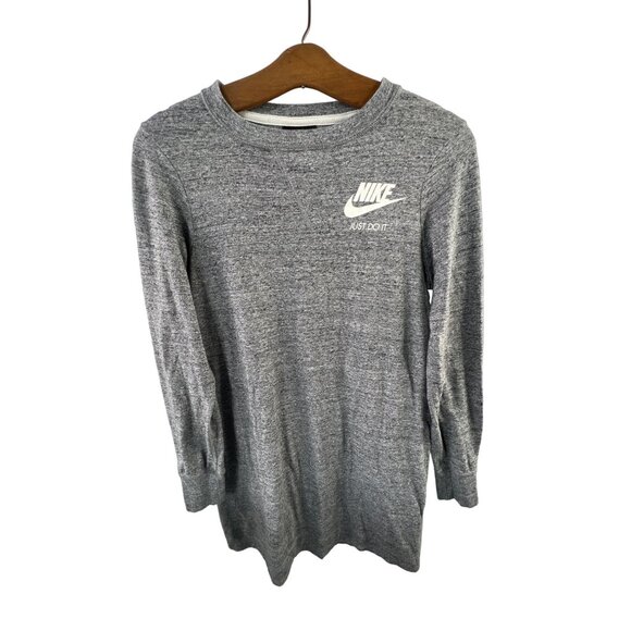 Nike Just Do It Long Sleeve Tunic Shirt Womens XS Crewneck Pullover Gray Active - Picture 1 of 8